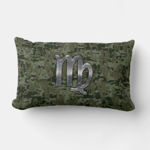 Virgo Zodiac Sign on Green Digital Camo Style Kussen