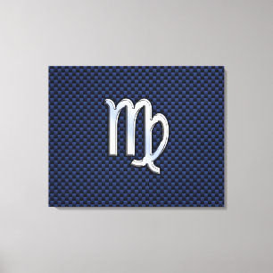 Virgo Zodiac Sign on Navy Blue Carbon Fiber Print