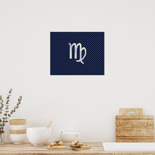 Virgo Zodiac Sign on Navy Blue Carbon Fiber Print (Keuken)