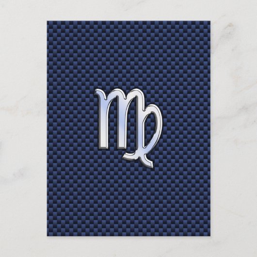Virgo Zodiac Sign on Navy Blue Carbon Fiber Print Briefkaart (Voorkant)