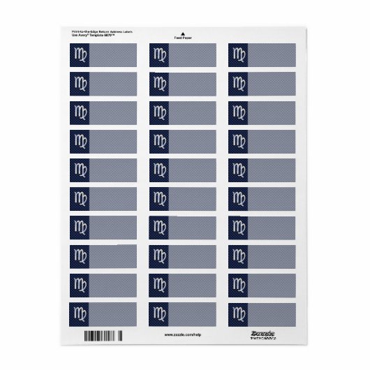 Virgo Zodiac Sign on Navy Blue Carbon Fiber Print Etiket (Full Sheet)