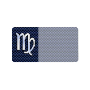 Virgo Zodiac Sign on Navy Blue Carbon Fiber Print Etiket