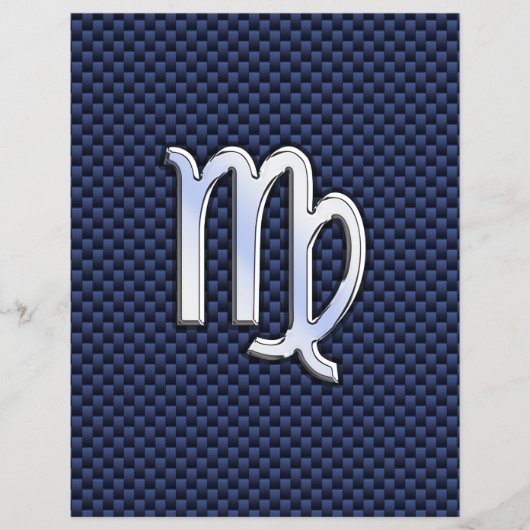Virgo Zodiac Sign on Navy Blue Carbon Fiber Print Flyer (Voorkant)
