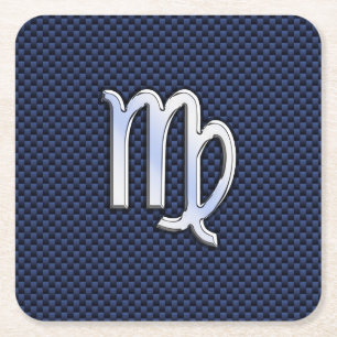 Virgo Zodiac Sign on Navy Blue Carbon Fiber Print Kartonnen Onderzetters