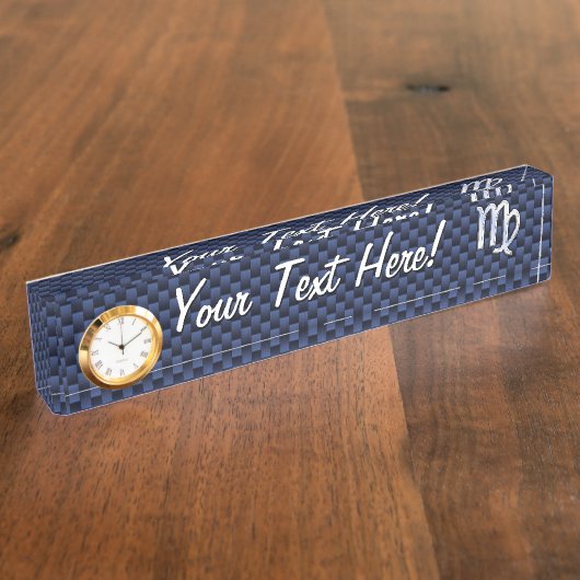 Virgo Zodiac Sign on Navy Blue Carbon Fiber Print Naambordje (Zijkant)