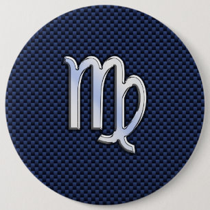 Virgo Zodiac Sign on Navy Blue Carbon Fiber Print Ronde Button 6,0 Cm