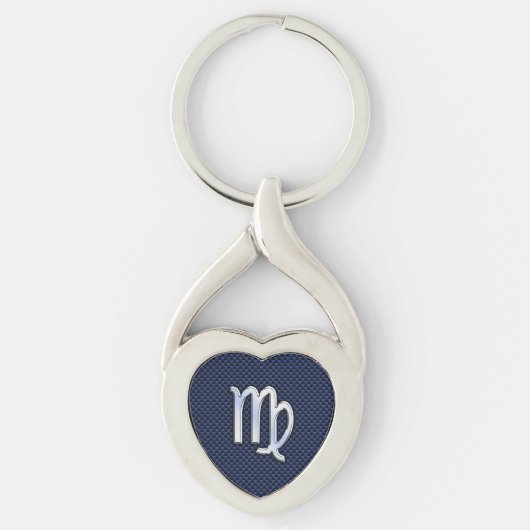 Virgo Zodiac Sign on Navy Blue Carbon Fiber Print Sleutelhanger (Voorkant)