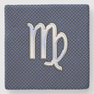 Virgo Zodiac Sign on Navy Blue Carbon Fiber Print Stenen Onderzetter