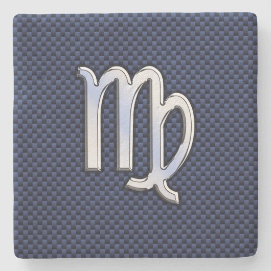 Virgo Zodiac Sign on Navy Blue Carbon Fiber Print Stenen Onderzetter (Voorkant)