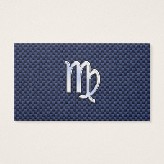 Virgo Zodiac Sign on Navy Blue Carbon Fiber Print Visitekaartjes (Voorkant)