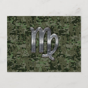Virgo Zodiac Sign on Olive Green Digital Camo Briefkaart
