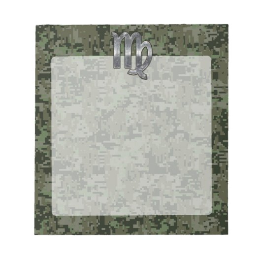 Virgo Zodiac Sign on Olive Green Digital Camo Notitieblok (Voorkant)