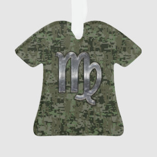 Virgo Zodiac Sign on Olive Green Digital Camo Ornament
