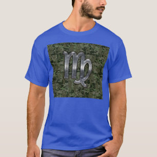 Virgo Zodiac Sign on Olive Green Digital Camo T-shirt