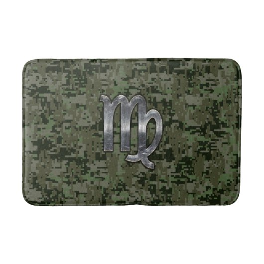 Virgo Zodiac Sign on Woodland Digital Camo Badmat (Voorkant)