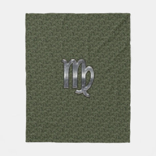 Virgo Zodiac Sign on Woodland Digital Camo Fleece Deken
