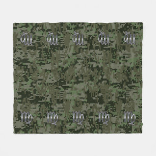 Virgo Zodiac Sign on Woodland Digital Camo Fleece Deken