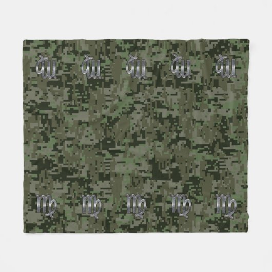 Virgo Zodiac Sign on Woodland Digital Camo Fleece Deken (Voorkant (Horizontaal))