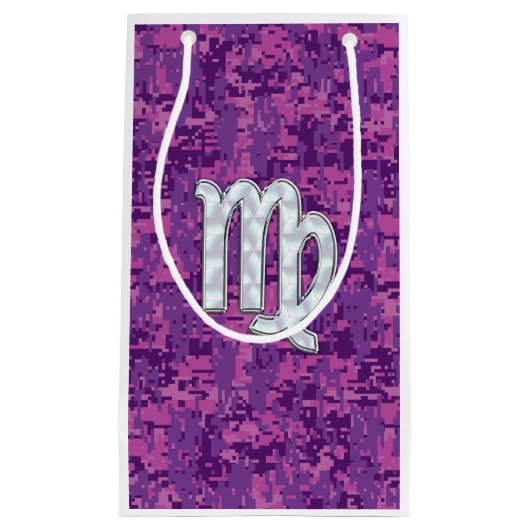 Virgo Zodiac Sign Pink Fuchsia Digital Camouflage Klein Cadeauzakje (Voorkant)