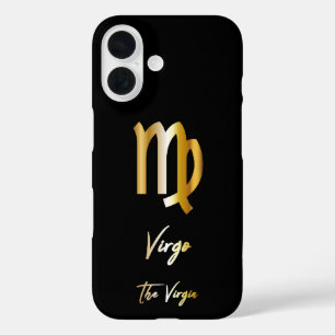Virgo Zodiac Sign, Zwart & Goud iPhone 16 Hoesje
