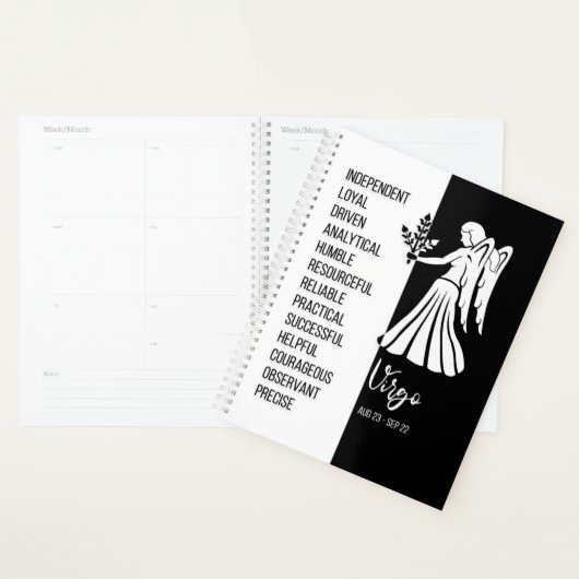 Virgo Zodiac Sign, zwart & wit Planner (Display)
