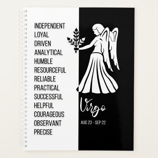 Virgo Zodiac Sign, zwart & wit Planner (Voorkant)