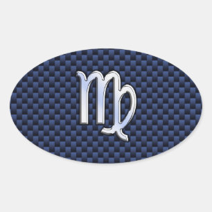 Virgo Zodiac Silver Sign Blue Carbon Fiber Print Ovale Sticker