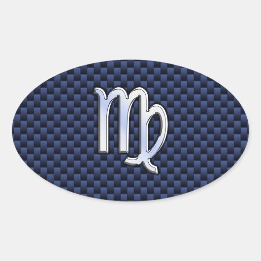 Virgo Zodiac Silver Sign Blue Carbon Fiber Print Ovale Sticker (Voorkant)