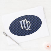 Virgo Zodiac Silver Sign Blue Carbon Fiber Print Ovale Sticker (Envelop)