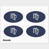 Virgo Zodiac Silver Sign Blue Carbon Fiber Print Ovale Sticker (Vel)