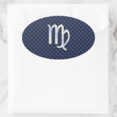 Virgo Zodiac Silver Sign Blue Carbon Fiber Print Ovale Sticker (Tas)