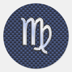 Virgo Zodiac Silver Sign Blue Carbon Fiber Print Ronde Sticker