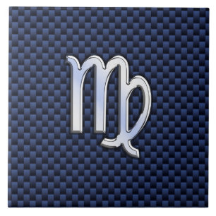 Virgo Zodiac Silver Sign Blue Carbon Fiber Print Tegeltje
