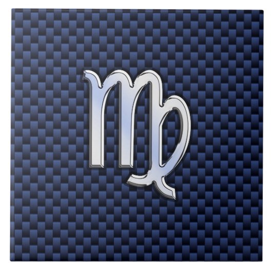 Virgo Zodiac Silver Sign Blue Carbon Fiber Print Tegeltje (Voorkant)