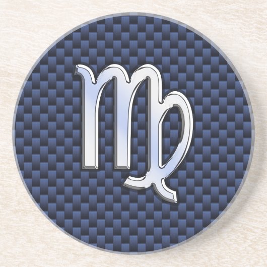 Virgo Zodiac Silver Sign Blue Carbon Fiber Print Zandsteen Onderzetter (Voorkant)
