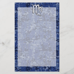Virgo Zodiac Silver Sign op Navy Blue Digital Camo Briefpapier