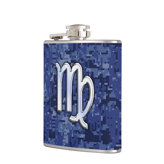 Virgo Zodiac Silver Sign op Navy Blue Digital Camo Heupfles (Links)