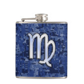 Virgo Zodiac Silver Sign op Navy Blue Digital Camo Heupfles (Voorkant)