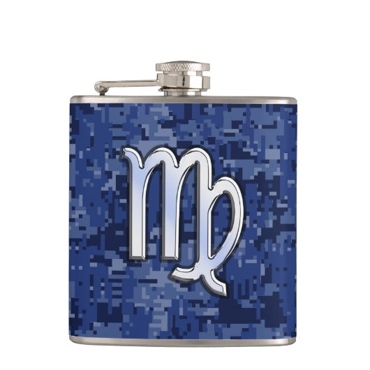 Virgo Zodiac Silver Sign op Navy Blue Digital Camo Heupfles (Voorkant)