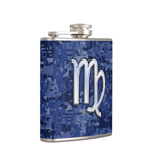 Virgo Zodiac Silver Sign op Navy Blue Digital Camo Heupfles (Rechts)