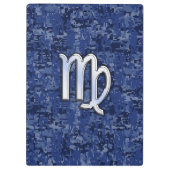 Virgo Zodiac Silver Sign op Navy Blue Digital Camo Klembord (Achterkant)