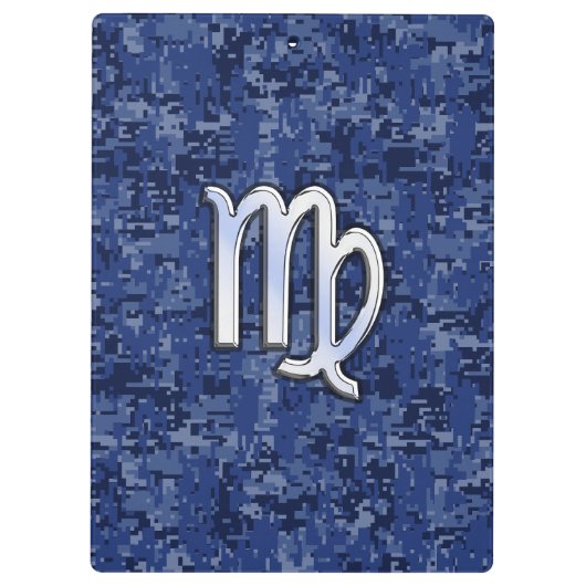 Virgo Zodiac Silver Sign op Navy Blue Digital Camo Klembord (Achterkant)
