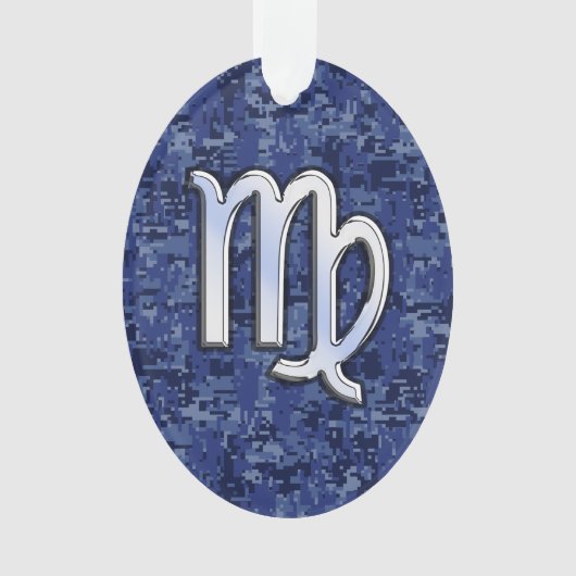 Virgo Zodiac Silver Sign op Navy Blue Digital Camo Ornament (voorkant)