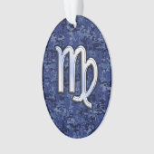 Virgo Zodiac Silver Sign op Navy Blue Digital Camo Ornament (voorkant)