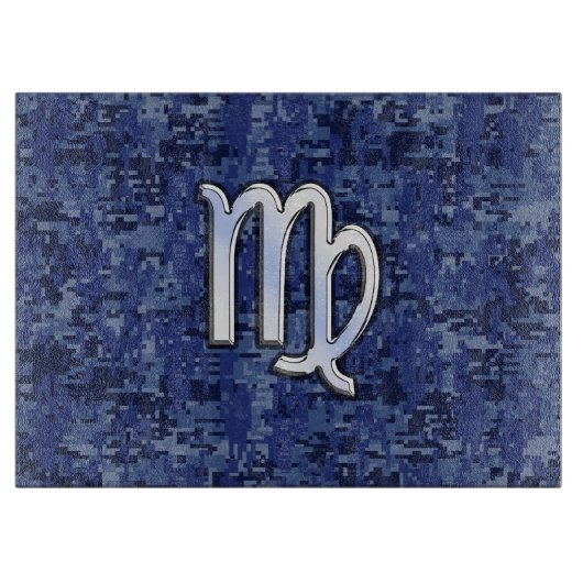 Virgo Zodiac Silver Sign op Navy Blue Digital Camo Snijplank (Voorkant)