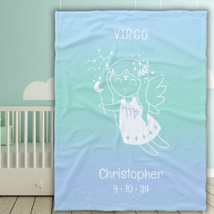 Virgo Zodiac Sternaam Geboorte Datum Blauw Baby Fleece Deken