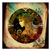 Virgo zodiac-teken op antiek boekpagina perfect poster (Voorkant)