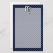 Virgo Zodiac-teken op Navy Blue Carbon Style Briefpapier (Voorkant / Achterkant)