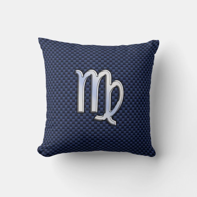 Virgo Zodiac-teken op Navy Blue Carbon Style Kussen (Voorkant)