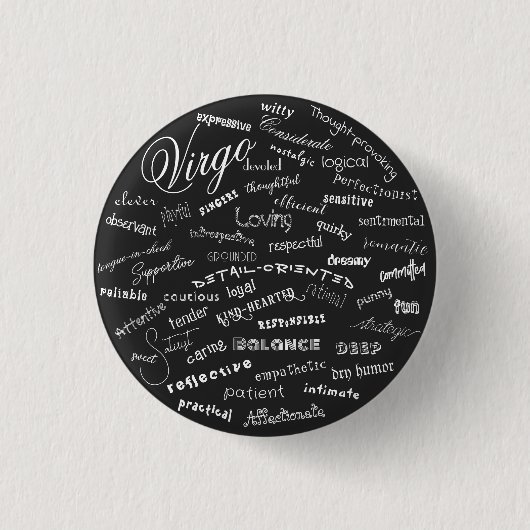 Virgo Zodiac Traits Sterrenbeeld Tekst Ronde Button 3,2 Cm (Voorkant)